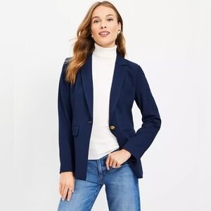 LOFT Knit Twill Modern Blazer Navy Womens Size 8